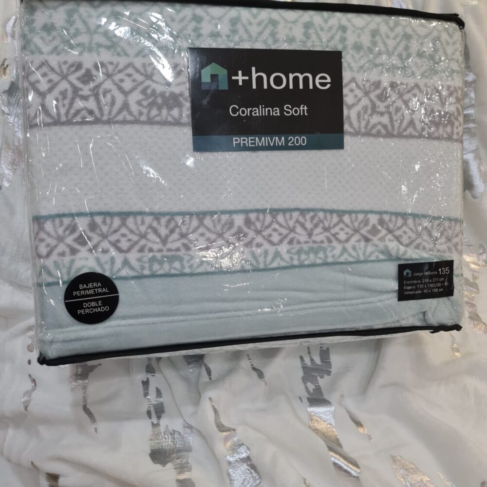 JUEGO DE SÁBANAS CORALINA +HOME. CAMA 135CM. MODELO SILVER AGUA